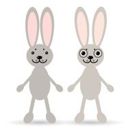 Set of two cute rabbits on white background Funny bunny