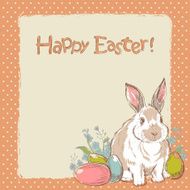Easter bunny retro card with hand drawn painted eggs N2