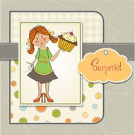birthday greeting card with girl and big cupcake N23