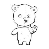 cartoon waving teddy bear with scarf N6