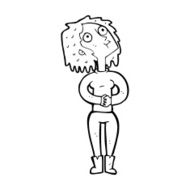 cartoon woman looking upwards N16