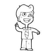 cartoon school boy raising hand N15