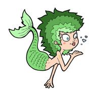 cartoon mermaid blowing a kiss N14