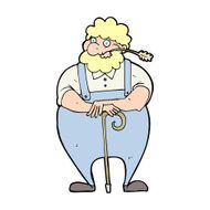 cartoon farmer leaning on walking stick N14