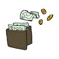 cartoon wallet spilling money N15