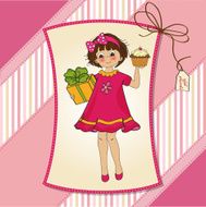 birthday greeting card with girl and big cupcake N24