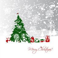 Christmas tree with gifts postcard design