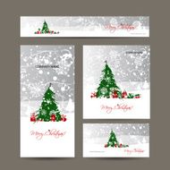 Merry christmas set of postcards with winter tree N3