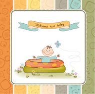 baby bathe in a small pool shower announcement card N13