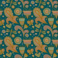 Ornate floral seamless pattern with hearts