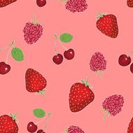 vector seamless pattern of berries on pink background N2