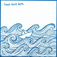 Artistic hand-drawing white ship in the ocean