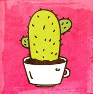 Cactus in a Teacup on Grunge Background
