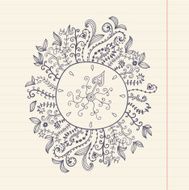 Doodles floral frame on grunge paper N4