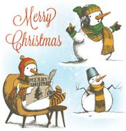 Christmas Snowman Set Hand Drawn Illustration