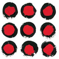 set of ink brush strokes circle round spots