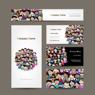 Business cards collection people crowd design N4