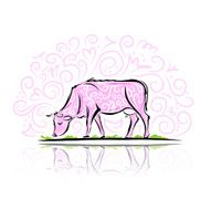 Sketch of ornamental cow for your design