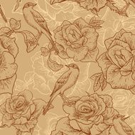 BeautifulSeamless Rose Background with Birds