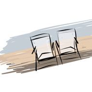Two deck chairs on the beach sketch for your design