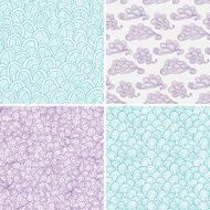 Set of waves and clouds seamless patterns