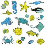 Sea life Animals - Hand drawn collection