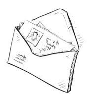 Letter and photos in envelope cartoon icon