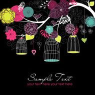Retro Neon Floral and Birdcage Illustration