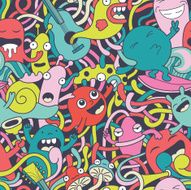 Seamless pattern with cute funny monsters