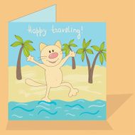 Cat on the beach Vector illustration