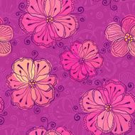 Purple doodle flowers vector seamless pattern