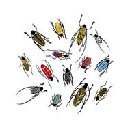 Sketch of funny colorful beetles for your design N3