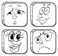 Doodle designs of faces in a cube