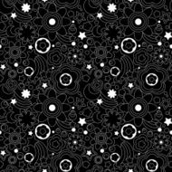 seamless geometrical pattern with stars and flowers Dark background