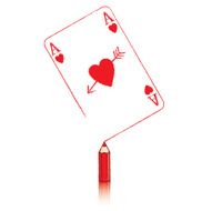 Pencil Drawing Ace of Hearts with Cupid&#039;s Arrow