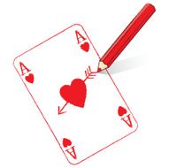 Pencil Drawing Filled Ace of Hearts Card with Cupid&#039;s Arrow