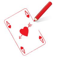 Pencil Drawing Filled Ace of Hearts with Cupid&#039;s Arrow