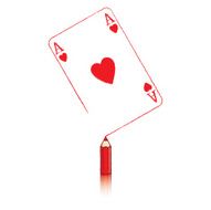 Red Pencil with Reflection Drawing Ace of Hearts Playing Card