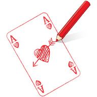 Pencil Drawing Ace of Hearts with Cupid&#039;s Arrow N2