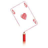 Red Pencil Drawing Ace of Hearts Playing Card N2