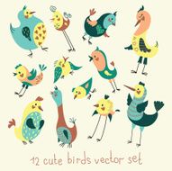 Cartoon birds Funny vector set