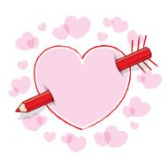 Diagonal Red Pencil Through Heart like an Arrow with Feathers N2