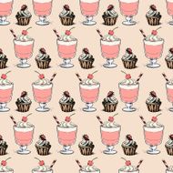 Cupcakes and milkshakes seamless background