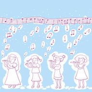 Little Girls Playing Flute Pattern N2