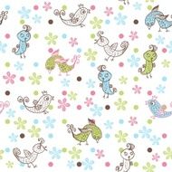 seamless doodle with colorful images of birds and flowers