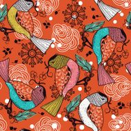 Christmas vector seamless pattern with colored birds