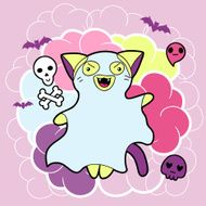 Vector kawaii illustration Halloween cat and creatures