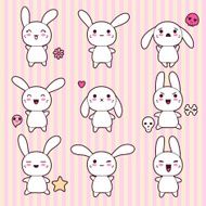 Collection of funny and cute happy kawaii rabbits N2