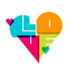 Vector romantic background multicolor heart with word love