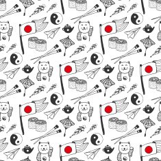 Hand drawn seamless pattern with Japan culture elements background